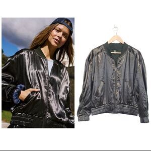 Free People Movement Relay Zip Up Satin Knit Collared Jacket